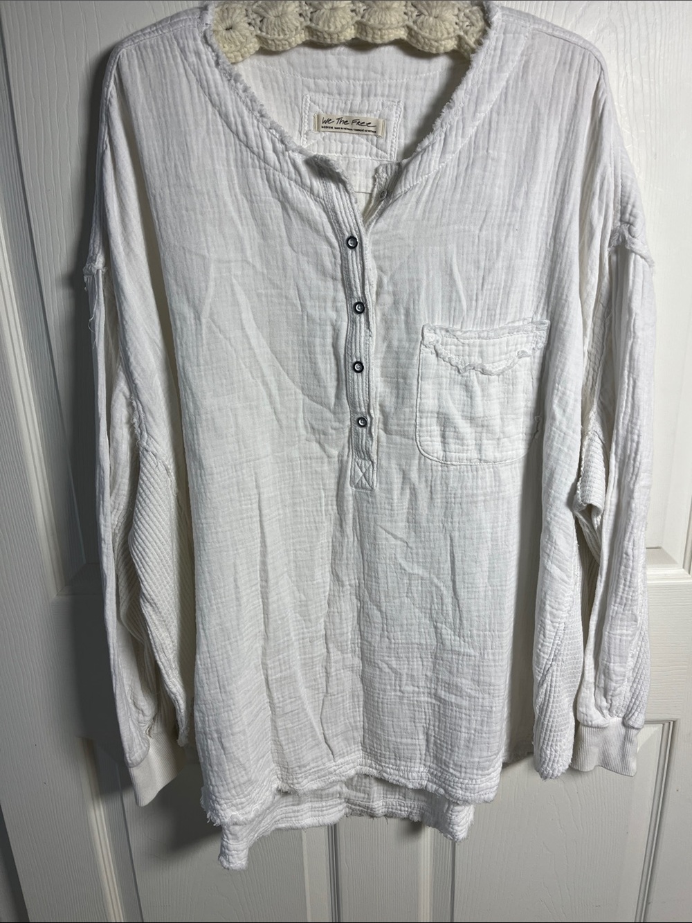 We The Free White Textured Henley Button-Front Shirt